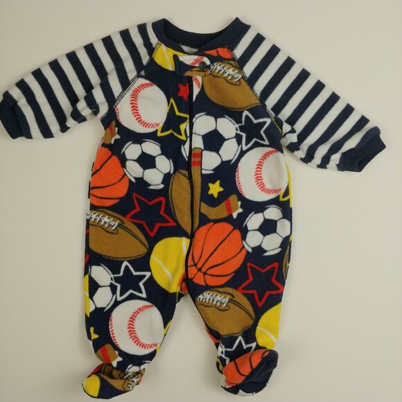 The Children's Place Ball Game Sports Pajama Fleece Footie 3-6 Months - Picture 1 of 11